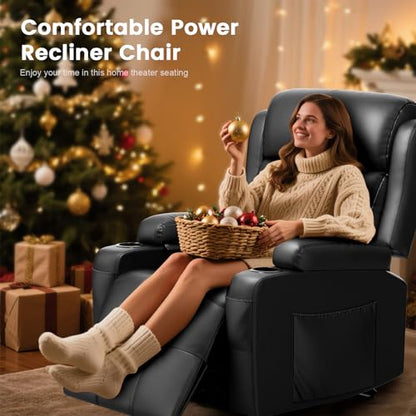 Home Theater Seating, Power Recliner Sofa Single Chair with Massage & Heat | Wall Hugger Reclining Single Chairs with USB, RV Furniture with LED Lights, Cup Holders for Movie Theater, Gaming Room - color: Black, size: 34" - 1 Seat