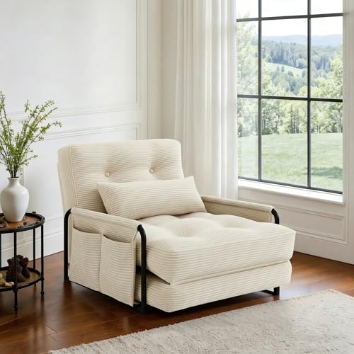 4-in-1 Folding Sofa Bed,Convertible Sofa Bed with Pillow Foldable Mattress and Back Support,Convertible Modular Sofa with Double Side Pockets for Living Room/Bedroom,Single(Beige) - color: Beige, size: Single
