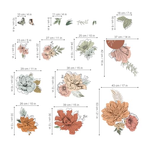 decalmile Boho Flower Bohemian Floral Sun Butterfly Wall Decals Stickers - color: C