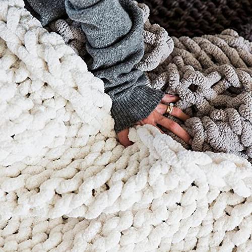 Hand Knit Throw Blanket 39x47 Warm Chunky Knit Bed Throw Soft Chenille Blanket for Sofa Couch Cozy Room Decor Fuchsia - color: Fuchsia, size: 39x47"