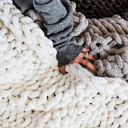 Chunky Knit Blanket Grey Chenille Yarn Tight Chunky Knit Throw Blanket for Sofa Bed 39x39 Handmade Boho Bed Throw - color: Grey, size: 39x39"