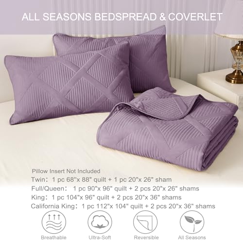 Exclusivo Mezcla Twin Size Quilt Set, Dusty Lavender | Soft Bedspreads with 1 Pillow Sham, Modern Striped Pattern, Lightweight Bedding Set Coverlets for All Seasons, 68x88 Inch - color: Dusty Lavender, size: Twin (68"x88")