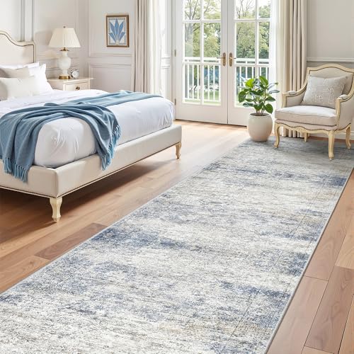 3x12 Runner Rug Non Slip,Washable Hallway Runner Rug,Blue | Carpet Runners for Hallway 12ft,Entryway,Bedroom,Living Room,Thin,Soft, Long Rug,Stain Resistant Indoor Carpet - color: Blue/Brown/Ivory, size: 3' x 12' (Runner)