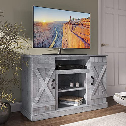 BELLEZE 47 Inch TV Stand & Media Entertainment Center TV Cabinet with Storage for TVs up to 50 Inch Console Table with Open Storage Shelves & Cabinets, Light Gray - color: Light Gray, style: 47"