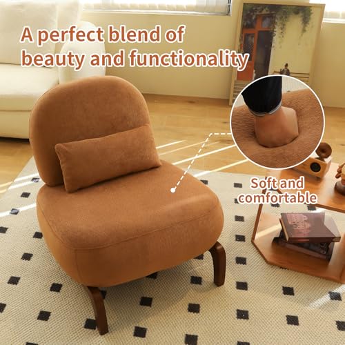 Chifee & Vingol Modern Accent Chair Armless Lounge Chairs with Wood Leg & Pillow Comfy Upholstered Reading Chair for Living Room Bedroom,Caramel - color: 28"-caramel