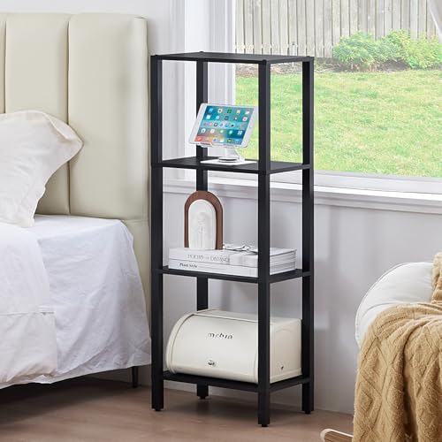 YUFAM 4-Tier Tall Slim Bookshelf, Small Bookcase for Small Spaces, Black - color: Black, size: 4-Tier