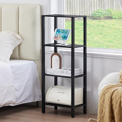 YUFAM 4-Tier Tall Slim Bookshelf, Small Bookcase for Small Spaces, Black - color: Black, size: 4-Tier