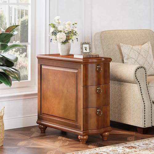 Tribesigns Wood Narrow End Table, Fully Assembled Walnut Nightstand | 3-Drawers Slim Side Table for Bedside, Small Spaces, Living Room, Bedroom, No Assembly Required - color: Walnut Brown