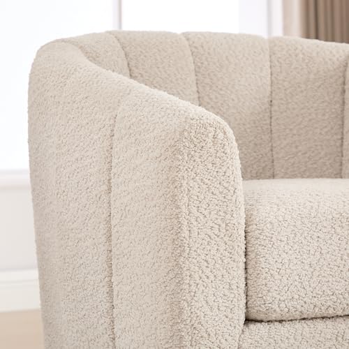 YaFiti Modern Swivel Accent Chair 1 pcs, Round Barrel Club Armchair, Wheat | Premium Chenille Fabric, High-resilience Foam, Solid Wood Base, 350lbs Capacity, Upholstered Armchair for Living Bedroom - color: Wheat