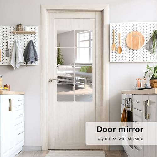 Shiftshade Wall Stickers - Unbreakable Self-Adhesive Mirror Tiles for Bedroom, Home, Gym, Door - Acrylic Shatterproof Sheets, Panels (8x8 Inch, 4 Pcs) - size: 8x8inchx4pack