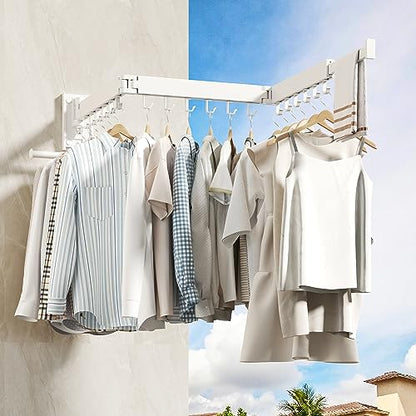 HEILAIYI Wall Mounted Clothes Hanger,Clothes Drying Rack,Laundry Drying Rack,Clothes Rack Wall Mount,Drying Rack Clothing,Retractable,Collapsible,can Fold Upward & Left & Right (Upgrade-White) - size: Upgrade-White / J Shape Hooks