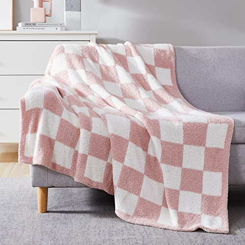 Soft Checkered Throw Blanket for Couch-Cozy Warm Knitted Blankets | Lightweight Warm Fluffy Decor for Women, Mom, Her & Girls, Sofa, Chair, Bed, 50x60in,Pink - color: Blush Pink, size: Throw (50"x 60")