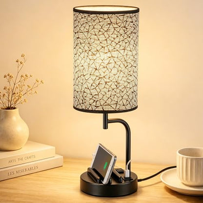 Dreamholder Touch Control USB Table Lamp with USB C/A & AC Outlet, 3-Way Dimmable Bedside Lamp, Modern Nightstand Lamps for Bedroom Living Room Guest Room Office, Bulb Included, Miracle Black - color: Miracle Black
