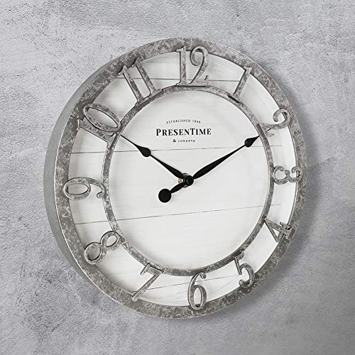 10" Farmhouse Series Wall Clock | Quartz Movement, Shiplap Style, Raised 3D Arabic Numeral, Galvanized Finish - color: Galvanized Finish, size: 10 inch