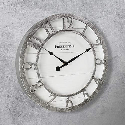 10" Farmhouse Series Wall Clock | Quartz Movement, Shiplap Style, Raised 3D Arabic Numeral, Galvanized Finish - color: Galvanized Finish, size: 10 inch