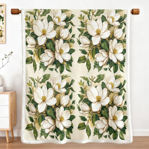 MILANKET Magnolia Floral Sherpa Blanket Inches Cozy Blanket Botanical | Sherpa; Soft; Reversible; Bedroom; Magnolia Floral Sherpa Blanket Inches Cozy; Botanical; Throw; for; Women; Ultra; Fuzzy - color: Magnolia Floral, size: Twin(60"x80")