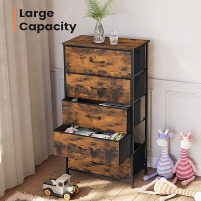 Tall Dresser, Wide Vertical Fabric Storage Tower, 5 Drawer (Rustic Brown) | Sturdy Steel Frame, Wood Top and Easy Pull Handle, Space-saving Organizer for Clothes, Bedroom, Hallway, Entryway, Closets - color: Rustic Brown, style: Wide