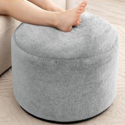 WSOFRLAC Boho Ottoman Living Room Furniture 20"x15", Large Round Ottomans Pouf Couch Foot Rest Grey Pouf Ottoman Foot Rest with Foam Chunk Filling, Pouffe Ottomans Stuffed Foot Rest Poufs for Couch - color: Light Grey, size: 20"D x 20"W x 15"H