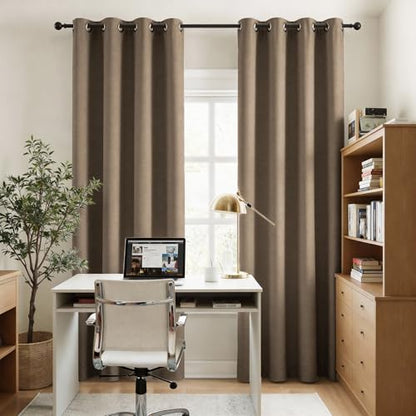 KangBang Taupe Brown Blackout Linen Curtains 80 Inch Length 2 Panels | Thermal Insulated, Room Darkening, Double-sided Linen, Grommet Top, Lightweight, Farmhouse, For Apartment Office, 52Wx80L - color: Brown, size: 52"W x 80"L (Pack of 2)