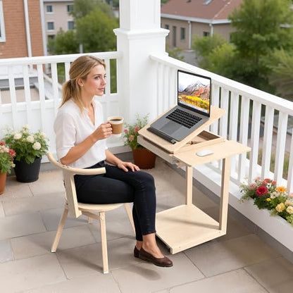 C Shaped End Table, Rolling Side Table with 4-Way Convertible Desktop, Wooden C Table with Multi-Functional Folding Tray, Side Table for Couch, Living Room, Bedroom, White Oak - color: Oak