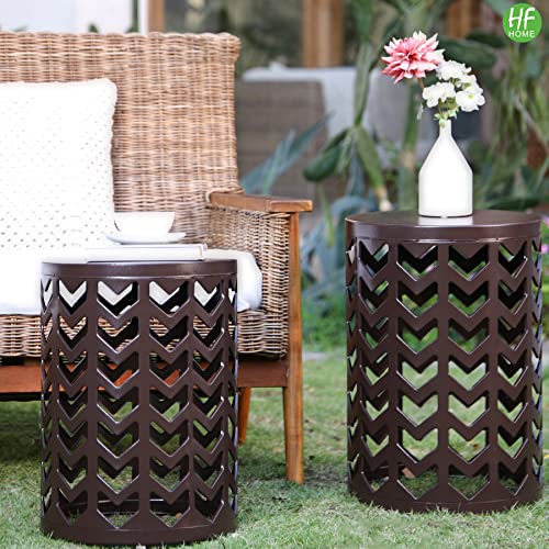 HFHOME Round Nesting Coffee Tables, Set of 3 End Tables for Living Room Balcony Office, Heavy Duty Metal Stacking Side Tables for Home Indoor - Brown - color: Classic Brown