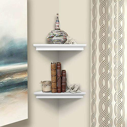 ZGZD White Corner Shelf Wall Mounted Storage Display Shelves for Home Decor, Set of 2 - size: Straight edge
