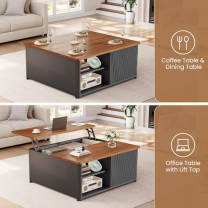 SEDETA 31.5" Lift Top Coffee Table with Storage, Square Coffee Tables for Living Room, Fluted Coffee Table with Large Hidden Storage Compartment and Adjustable Shelves, Fluted Black - color: Fluted Black