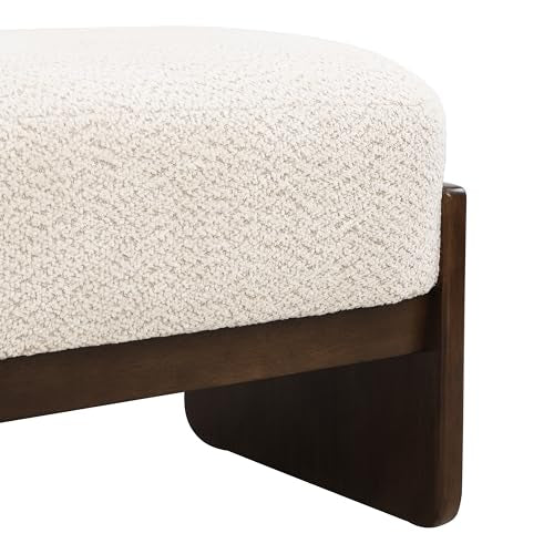 Christopher Knight Home Arden Minimalist Style Rectangular Loop Yarn Fabric Ottoman Bench, Rubberwood Frame, Entryway Bench, Living Room Sofa Extra Seat, End of Bed Footstool, Beige+Brown - color: Beige+brown