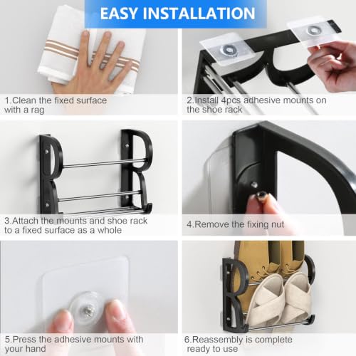 Wall Shoe Rack 4Pack, 8.8" Narrow No-Drill Shoe Organizer for RV | 8.8" Narrow Width, Holds 8 Pairs (2 Per Rack), Adhesive Mount No Drilling, Stainless Steel + ABS, 4-Pack Value - style: Modern