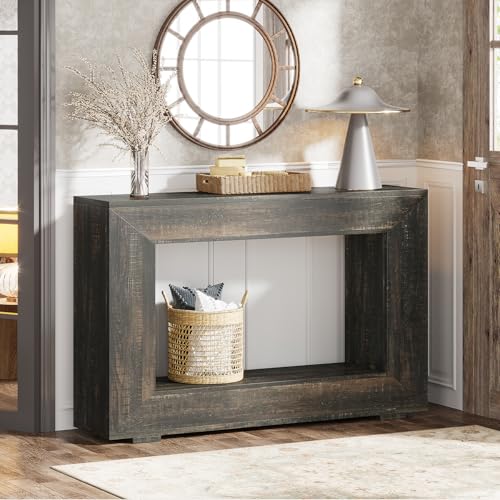 Tribesigns Farmhouse Console Table, 47 Inches Entryway Console Table with Storage, Industrial Hallway Accent Table for Living Room, Entrance - color: Black