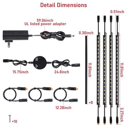 TORCHSTAR 4pcs 12 Inch LED Safe Lighting Kit, Rocker Switch, 5CCT | Dimmable, UL Power Adapter, Input 100-240V, Linkable Gun Safe Light Bars, 600LM, for Under Cabinet Locker Closet Showcase - color: 5CCT