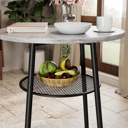 3-Piece Round Bar Table Set with Backrest & Partition, Counter Height Small Dining Table for 2, Includes 2 Foldable Stools, Sturdy MDF & Steel Frame for Kitchen/Dining Room (Grey) - color: Grey
