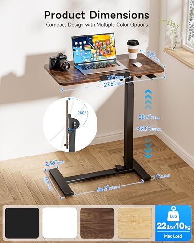 BIZUM Mobile Standing Desk Laptop Desk Pneumatic with Wheels 180° Tilt Top Hospital Bed Table Portable Rolling Cart Foldable Bedside Table for Hospital&Home Use, Walnut - color: Walnut