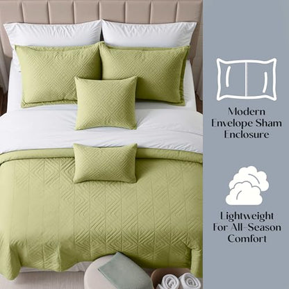Clara Clark Quilts Twin Size - All Season Bedspread Coverlet Set, Pinsonic Weave Lightweight Bedding Set - 5 Piece Twin Quilt Set with Pillow Shams, Olive Green - Twin Diamond - color: 39 – Olive Green – Diamond, size: Twin