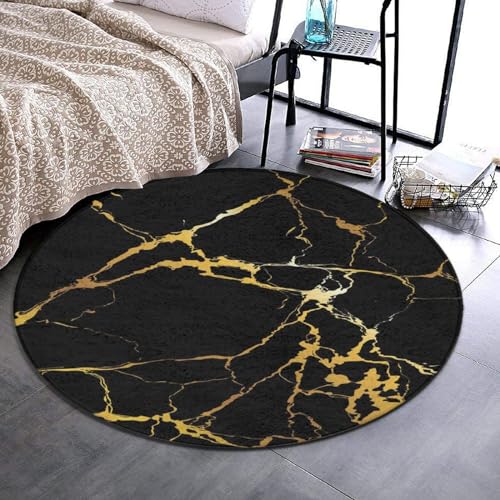 Modern Round Area Rug, Non-Slip Machine Washable Kitchen Office Circle Rug, Room Sofa Yoga Soft Round Carpet Compatible with Black Marble Gold Texture 60inch(150cm) - color: Color216, size: 60inch(150cm)
