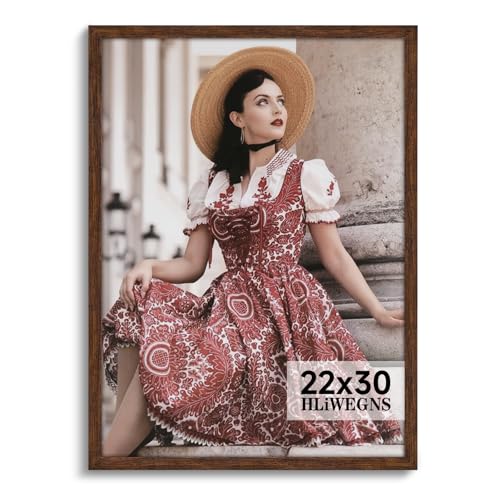 HLiWEGNS Dark Brown 22x30 Frame -Single Frame - Rustic Woodgrain 22 x 30 Poster Frame with Plexiglass for Wall Gallery Display, 22x30 Picture Frame for Puzzles, Artwork, Photos and Posters - color: Brown, size: 22x30 in