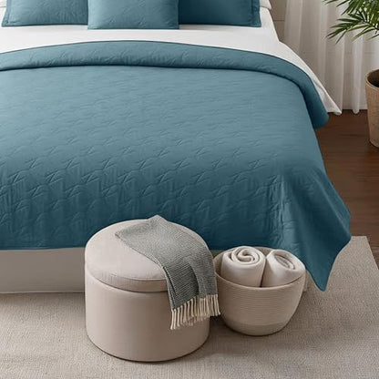 Clara Clark Quilts Twin Size - All Season Bedspread Coverlet Set, Pinsonic Weave Lightweight Bedding Set - 5 Piece Twin Quilt Set with Pillow Shams, Stone Blue - Twin Ellipse - color: 26 – Stone Blue – Ellipse, size: Twin