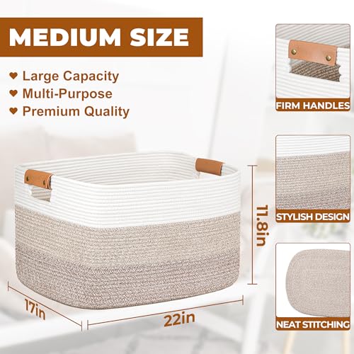 Blanket Basket, 72L Woven Storage basket with Leather Handle, Eco-friendly Decorative Storage Organization in Bathroom & Living Room for Towels 22 ''*17 ''*11.8 '', Gradient Brown - color: Gradient Brown, size: 72L