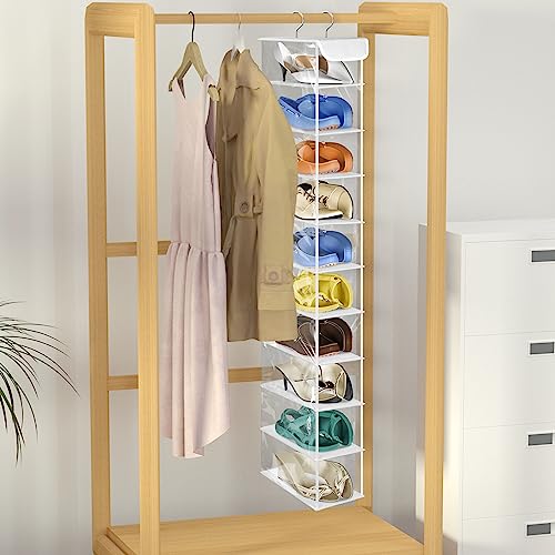 Libeder 10-Shelf Hanging Shoe Organizers with Side Pockets, Transparent | Hanging Closet Organizer with Side Pockets for Wardrode,Dorm, Folding Shoe Racks, Space Saving Hanging Shelves with Hooks - color: Transparent