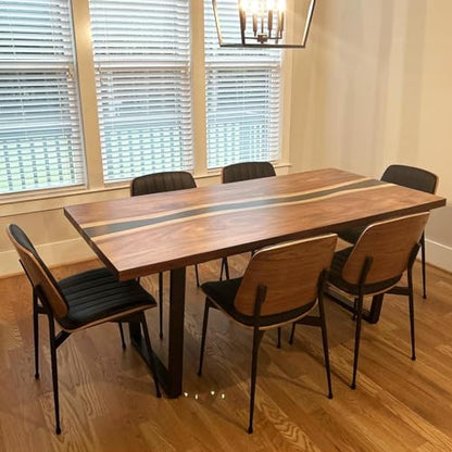 LUNLING Dining Chairs Set of 2 Mid Century Modern Retro Faux Leather Chair with Walnut Bentwood Upholstered Seat Metal Legs Chairs,Adjustable Foot for Kitchen Dining Room Chairs(Black) - color: Black, size: Set of 2