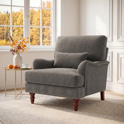 Mid-Century Modern Accent Chair with Lumbar Pillow, Tan, 2 Pack | Upholstered Chenille Armchair, Solid Wood Frame & Legs, Comfy Reading Lounge Sofa for Living Room Bedroom, & Small Spaces - color: Chenille Tan, size: 2 Seat