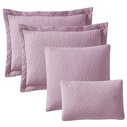 Clara Clark Quilts Twin Size - All Season Bedspread Coverlet Set, Pinsonic Weave Lightweight Bedding Set - 5 Piece Twin Quilt Set with Pillow Shams, Diamond - Lavender - color: 04 - Diamond - Lavender, size: Twin