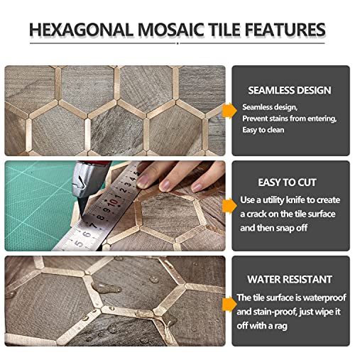 STICKGOO Hexagon Peel and Stick Backsplash Tile, Stick on Backsplash for Kitchen and Bathroom, Wood Texture PVC Mixed Metal Gold Self Adhesive Wall Tiles(10 Sheets, Seamless) - color: Wood Texture with Metal Gold
