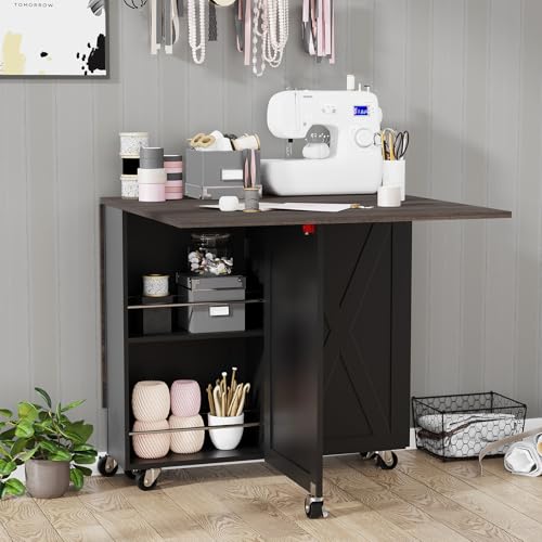 Folding Dining Table for 2-6, Easy Assembly, Dark Brown+Black | 52.7" Folding Dining Table with 6 Wheels, Drop Leaf Table with Drawers, Shelves and Wine Rack for Small Spaces - color: Dark Brown