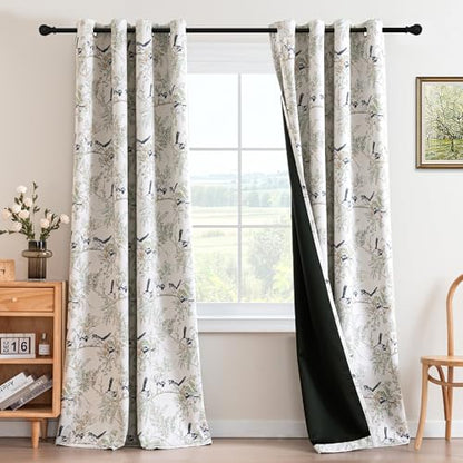 H.VERSAILTEX 꽃무늬 100% 암막 빈티지 커튼 243.8cm(96인치) 길이 패널 2개 세트 프린트 패턴 커튼 드레이프 단열 햇빛 차단 커튼 침실 거실용, 페일 아쿠아/블랙 - color: 페일 아쿠아/블랙, size: 52"W x 96"L (Pack of 2)
