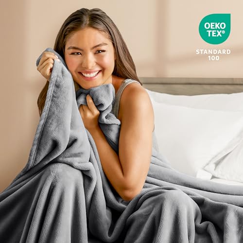 Bare Home Fleece Blanket Luxury Microplush (Full/Queen, Grey) | Ultra-Soft Lightweight Blanket for Bed, Sofa, and Couch, Cozy & Warm Blanket - color: 02 - Grey, size: Full/Queen