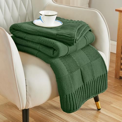 CozeCube Christmas Green Knitted Checkered Throw Blanket 60"X80" | Check Knit Throw for Couch, Decorative Christmas Soft Cozy Warm Blanket for Bed Sofa Living Room - color: Christmas Green, size: 60"X80"