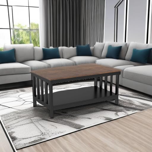 ChooChoo Farmhouse Coffee Table Living Room with Shelf, 40 Inch | With Shelf, Living room， Brown - color: Espresso, size: 22"D x 39.9"W x 18.1"H