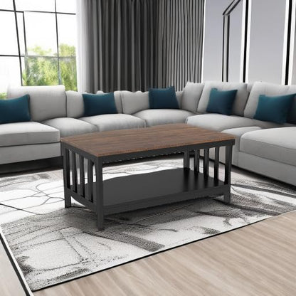 ChooChoo Farmhouse Coffee Table Living Room with Shelf, 40 Inch | With Shelf, Living room， Brown - color: Espresso, size: 22"D x 39.9"W x 18.1"H