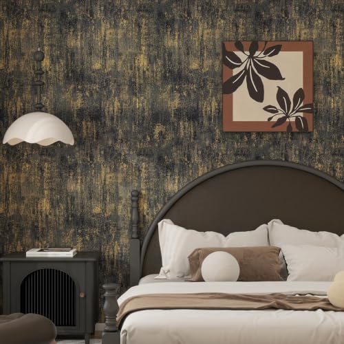 Arthome Black Gold Wallpaper Peel and Stick Contact Paper 17" x 240" | Covers 28.3 sq ft.Removable,Waterproof & Oil-proof,Perfect for Tall Bedroom Accent Walls or Headboards - color: Black Gold, size: 17" x 240"